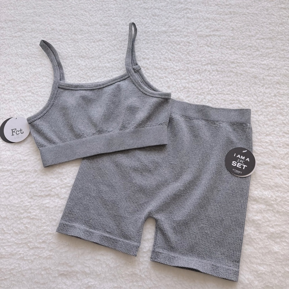 FCT Basics Women's Gray Ribbed Cami and Shorts Set, Large
